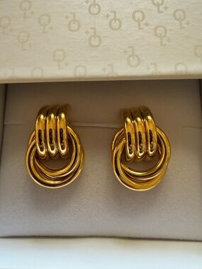 Gold Knot Drop Earrings Statement Chunky Sculptural Hoops